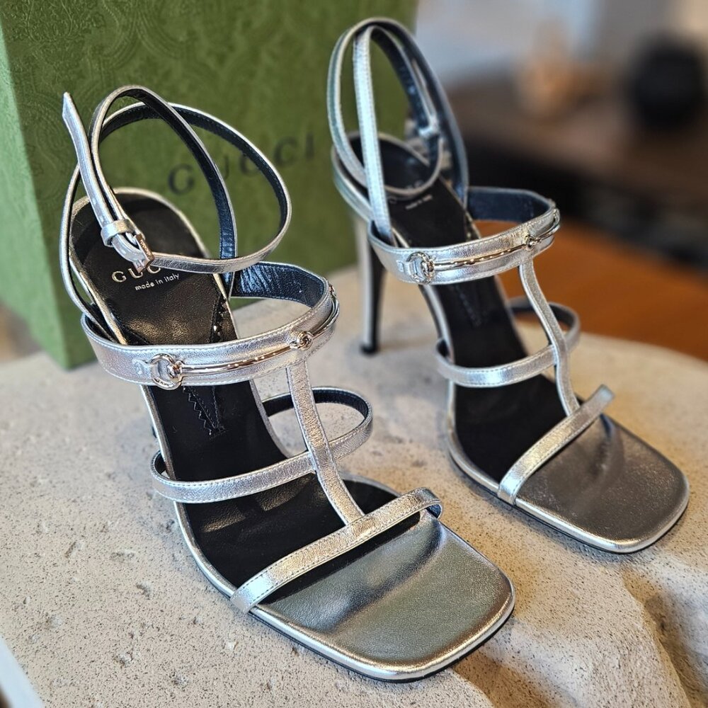 Gucci Metallic Leather Sandal 771563 B8B00 - 8106 Leather Size 38 New - Picture 3 of 8
